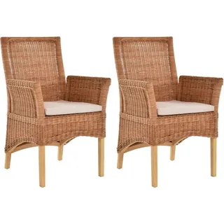 Set/2 Esszimmerstuhl Rattanstuhl mit Armlehne Esszimmer Stühle Holz (Natur)