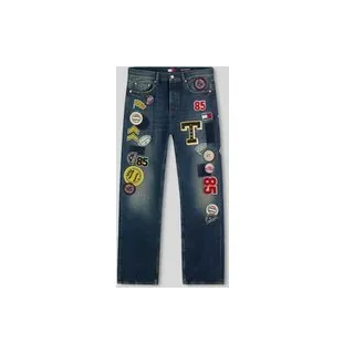 Straight Fit Jeans mit auffälligen Patches, Jeansblau, 34/32