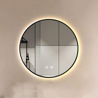 DIFHHD Runder LED-Spiegel Für Das Badezimmer, Beleuchteter Spiegel Mit Hintergrundbeleuchtung, Für Die Wand, Touch Switch Demister 3 Lichtfarben, Dimmbar (Color : Black, Size : 50CM)
