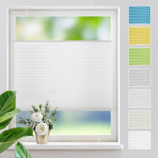 Plissee ohne Bohren Plissees Klemmfix,weiß 35x100cm Easyfix Plisseeroll Rollo für Fenster Einfache Montage Sichtschutz und Sonnenschutz