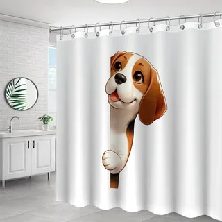 Yelolyio Beagle Duschvorhang mit Haken, Hund, der um die Ecke schaut, wasserdichter Stoff, Polyester, Duschvorhang für Badewanne, Zuhause, Badezimmer, 183 x 183 cm