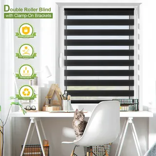【3 € Rabatt ab 10 €】EcoHue DuoRollo Klemmfix Doppelrollo, ohne Bohren, mit Klemmträgern, für Fenster und Türen, Dunkelgrau, B 80 cm x H 150 cm, 1 Stück