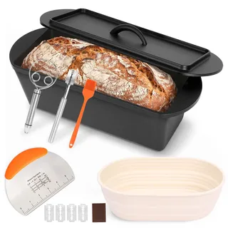 Heimlyn Gusseisen Topf Brot Backen 36cm, Robuste Brotbackform mit Deckel, Gusseisentopf Brotform, Idealer Brottopf Toastbrot Backform mit Brotbacken Zubehör