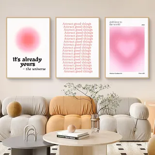 Viusneun Moderne Aura Poster Set Rosa Leinwand Bilder Wanddeko Wohnzimmer Aesthetic Room Deko Kunstdruck Wandbilder Kunst Schlafzimmer Deko ohne Rahmen (50x70cm,A)
