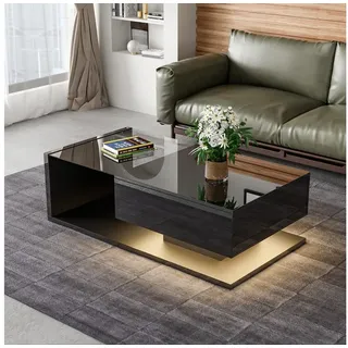 STILVORA Couchtisch Hochglanz-Beistelltisch Kaffeetisch Sofatisch mit Glas und LED-Effekt (Wohnzimmertisch, 1-St., 105*55*32,5cm), mit Glastischplatte, Schublade und 16-farbigen variablen LED-Leuchten schwarz