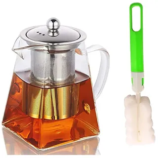 Teekanne Glas, Teekanne mit Siebeinsatz, Borosilikatglas Teeservice, Teekanne Glas mit Siebeinsatz, Teekanne mit Teesieb, klare Teekanne für losen Tee und blühenden, Spülmaschinenfest 750ML
