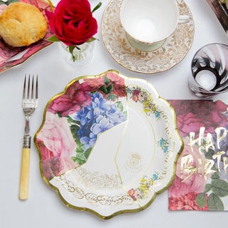 Talking Tables Packung mit 12 wirklich leckeren Blumen-Partytellern im Kintsugi-Stil | Einweggeschirr für Afternoon Tea Party, Geburtstag, Muttertag, Bridgerton-Thema