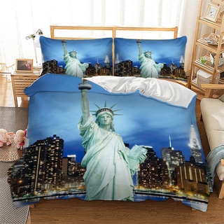 Fansu Bettwäsche Set 3 teilig, 3D Modern Stadt Wahrzeichen Bedrucktes Atmungsaktiv Microfaser Bettwäsche Set Kopfkissenbezug Bettbezug mit Reißverschluss Schließung (220x240cm,New York)