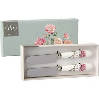 IHR - SP 1099545 - Buttermesser, 2er Set, Lillith, Rosen, 12cm, Porzellan, Edelstahl