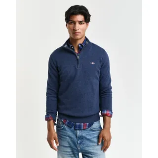 Troyer GANT "CLASSIC COTTON HALF ZIP", Herren, Gr. M, blau (schwarz jeansblau melange), Strick, Obermaterial: 100% Baumwolle, casual, Langarm Rippbündchen, Pullover, mit gerippten Details