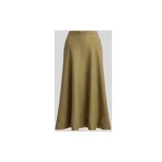 A-Linie Midi-Rock aus reinem Leinen Modell 'BENICE', Khaki, 38