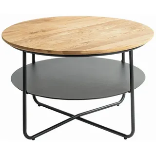 Beistelltisch, Schwarz, Eiche, Holz, Metall, Eiche, massiv, rund, rund, 70x45x70 cm, offenes Fach, Wohnzimmer, Wohnzimmertische, Beistelltische, Beistelltische Metall