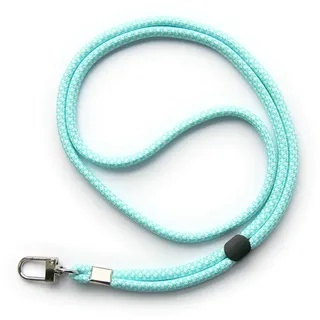trage.band® Umhängeband/Trageband mit Karabinerhaken, weiß-blau | Langes verstellbares Umhängeband / Lanyard mit kleinem drehbarem Karabinerhaken. Bequem und hochwertig.