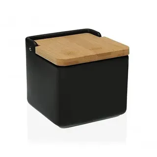 Original Salzstreuer aus Keramik, quadratisch, mit Bambusdeckel, 12 x 12 x 12 cm, Schwarz