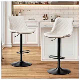 LuxusKollektion Barhocker Barhocker 2er Set höhenverstellbar drehbar Mikrofaser Leder Weiß bunt