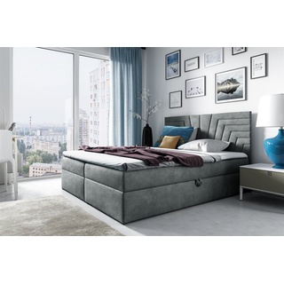 Fun Möbel Boxspringbett Schlafzimmerbett 180x220cm LAZARO Nr.4 Grau inkl. Bettkasten - Grau