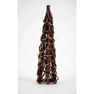 Spetebo LED Rattan Weihnachtsbaum 50 cm - 20 LED - Holz Tisch Deko Tannenbaum beleuchtet