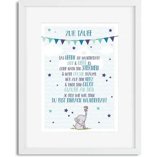 Poster zur Taufe für Jungen in blau mit Spruch - Passend zu unserem Taufalbum in A4 von Rundfux