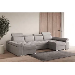 moeblo Ecksofa U mit Schlaffunktion, verstellbaren Kopfstützen & Bettkasten – Großes Wohnlandschaft Sofa mit Stauraum - Ecksofa Luka U - Hellgrau (Twi... - Hellgrau