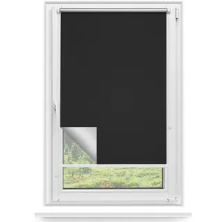 Rettika Verdunkelungsrollo ohne Bohren, für Fenster, Breite 135 cm, Höhe 220 cm, Schwarz Farbe, Klemmfix Montage, Jalousien Fenster, Fenster rollos für innen, Klemmrollo