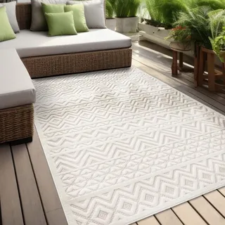 Indoor und Outdoor Teppich wetterfest Barcelona Orientalisch Scandi Style weiß 240x340 cm