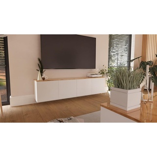 Platan Room Lowboard LUNA, 90 oder 180 cm Sideboard Hängend oder Stehend Hochglanz / Matt weiß 180 cm