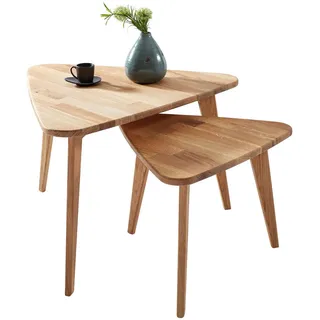 Livetastic Satztisch, Eiche, Holz, 2-teilig, Eiche, massiv, dreieckig, rund, 64x44x70.5 cm, Holzmöbel, Holztische, Beistelltische Holz