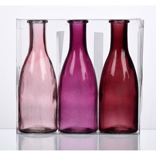 Sandra Rich 3er Pack Flaschenvasen Bottle H. 18,5cm D. 6,5cm rosa pink rot Glas