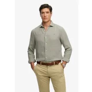 Superdry für Herren. M4011103A Riviera Leinenhemd grün (M), Lässig, Klassisch, Langarm