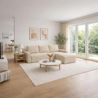 Ecksofa POTARO mit Schlaffunktion L-Form, Sofa mit Bettkasten, Wohnzimmersofa, Couch, Soffa, Bettsofa Elle 06 | MIPLO - Beige