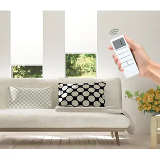 Elektrisches Rollo Vau - SMART HOME, Good Life, Lichtschutz, ohne Bohren, Klemmfix, mit Fernbedienung weiß 90 cm x 150 cm
