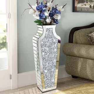 Allartonly Bodenvase Crushed Diamond Spiegelvase 68,6 cm hoch, Kristall Silber Glas Dekorative Spiegelvase Große Größe Luxus für Home Decor Kann kein Wasser halten
