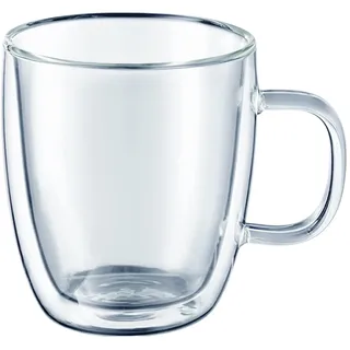 AMBITION Doppelwandige Kaffeegläser 2 Stück 250 ml Mia Glastassen mit Henkel für Kaffee Tee Cappuccino transparent