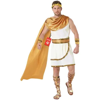 Morph Griechischer Gott Kostüm Herren, Antikes Halloween Kostüm Herren | Toga, Manschetten, Gürtel & Kopfbedeckung, Weiß-goldenes Design, Perfekt für Halloween, Ideal zum Verkleiden