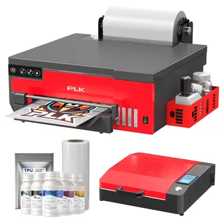 PLK DTF A4 Drucker mit XP600 Druckkopf, Blätter- und Rollenzuführung, Integrierter Folienschneider, DTF L8058 Druckermaschine mit weißem Tintenrührsystem, 100% Transferdruck für(A4 Printet+Oven)