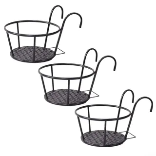 3 Stück Metall Blumenampel Rund Hängend Blumentopf Rack Hängende Geländer Blumentopf Korb Metall Blumentopf Rack Geeignet für Balkon Veranda Zaun