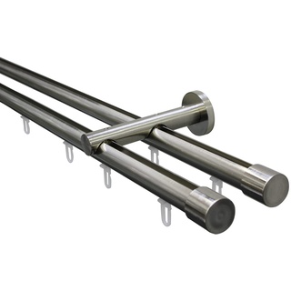 GARDINIA Gardinenstangen Set Isa 2-läufig Ø 20 mm 180 cm edelstahl-opitk