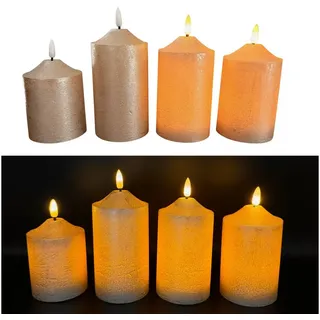 Online-Fuchs LED-Kerze 4 er Set LED-Spitzkerzen mit Fernbedienung und Timerfunktion (Rot, Silber, Roségold, Champagner, Taubenblau und Weiß, realistische Flamme), Kerzen für Weihnachten, Adventskranz