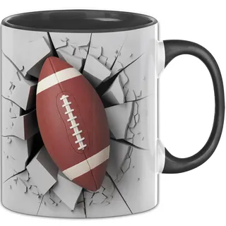 3D American Football Tasse Geschenk American Football Durchbruch Wand Spruch Geschenkidee für American Football Liebhaber (Schwarz)