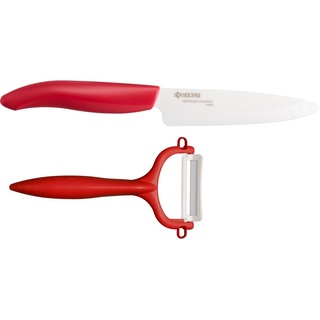 KYOCERA Messer-Set GEN (Set, 2-tlg), scharfe Hochleistungskeramik-Klinge, (Universalmesser, Sparschäler) rot