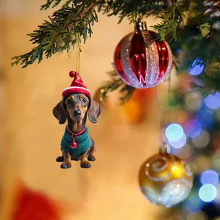 Dackel Deko Acryl Weihnachtsschmuck Dackel Weihnachtsdeko 2D Acryl Dackel Deko Acryl Weihnachtshunde Ornament Weihnachtsdekoration für Zuhause und Auto Lustige Weihnachtskugeln Weihnachtsdackel (F)