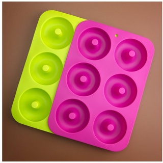 PRECORN Donutform Lebensmittelechte Silikon Donut Form Backen Antihaft faltbar Backform, (2-tlg) bunt|grün|rosa