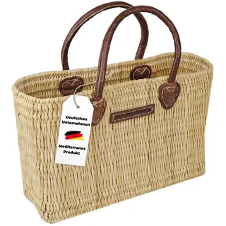 Korbtasche Damen Schilfrohr NATUREHOME S 34x22x10cm – handgeflochtene Strandtasche mit Ledergriffen, nachhaltige Shopper Tasche klein, leichte Sommertasche & Einkaufstasche aus Naturmaterial