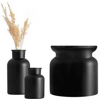 Giessle® 3er Vasen Set Tischdeko in schwarz matt Tischvase Blumenvase Deko Glasvase