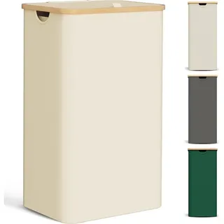 luxuskollektion Wäschekorb Deckel Wäschesack Wäschesortierer Bambus Holz 85L Beige