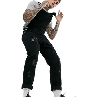 Herren-latzhose Aus Zerrissenem Denim – Xl – Schwarz