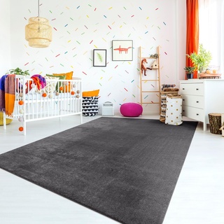 TT Home Teppich Kinderzimmer Waschbar rutschfest Kinderteppich Junge Mädchen Weich Pastell, Farbe:Anthrazit, Größe:200 cm Quadrat