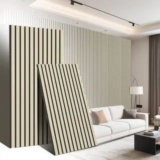 Kidsgigglz 2er Set Akustikplatten holz 120x60cm, Schalldämmung Schallabsorber Wandpaneele holzpaneele, schallschutzplatten mit Polyesterfaser & MDF- B1 Feuerfest, Wohnzimmer Küche Büro, Weiß-Eiche