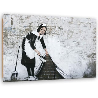 Feeby Wandbild XXL Banksy Straßenkunst Graffiti 120x80 cm Deko Kunst Bilder Dienstmädchen Wandmalerei schwarz-weiß