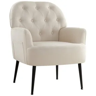 Intimate WM Heart Sessel Einzelsessel, Retro Fernsehsessel mit Metallbeinen, Leinen Loungesessel mit Armlehne für Schlafzimmer Wohnzimmer beige|weiß
